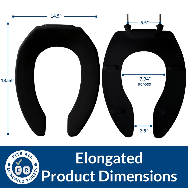 Bemis CHURCH 295CT Commercial Open Front Plastic Toilet Seat, Heavy Duty Industrial Seat without Lid, Secure Installation for Long Lasting Use, Made in USA, Elongated, Black - Image 3